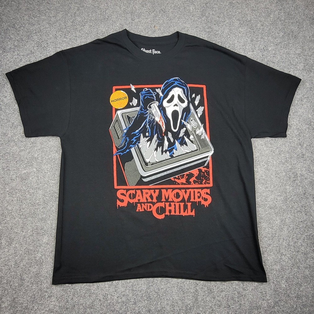 Ghost Face Scream Scary Movies and Chill Horror Graphic T-Shirt Black XL Tee